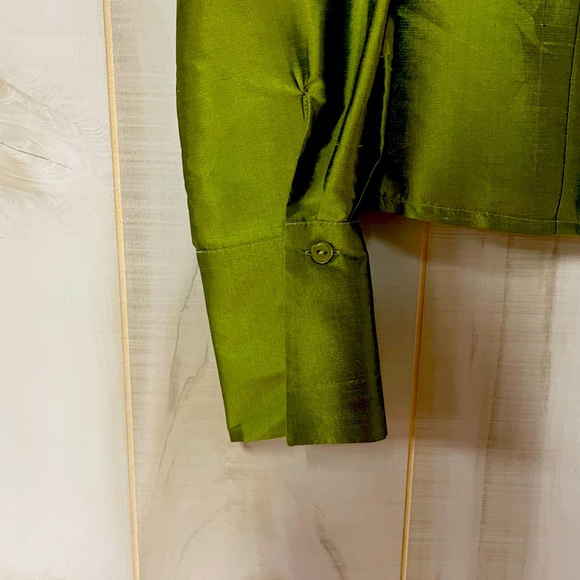 Sunny Leigh Green Silk Cross-Front Collared Tie Wrap Blouse Top Sz 8 - Picture 5 of 7